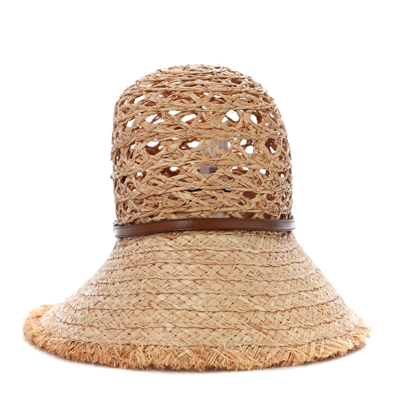 Prada Raffia Paglia Metal Triangle Logo Woven Womens Bucket Hat M Naturale Cognac 3 of 7