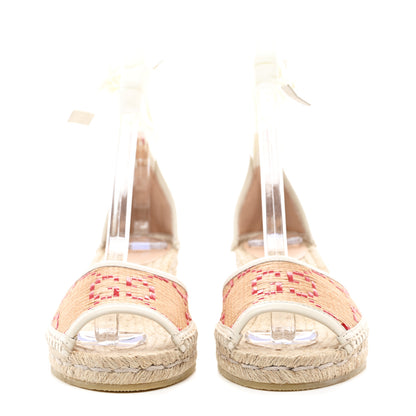 Gucci GG Raffia Monogram Ankle Wrap Platform Espadrille Wedge Sandals 36.5 Beige 2 of 9