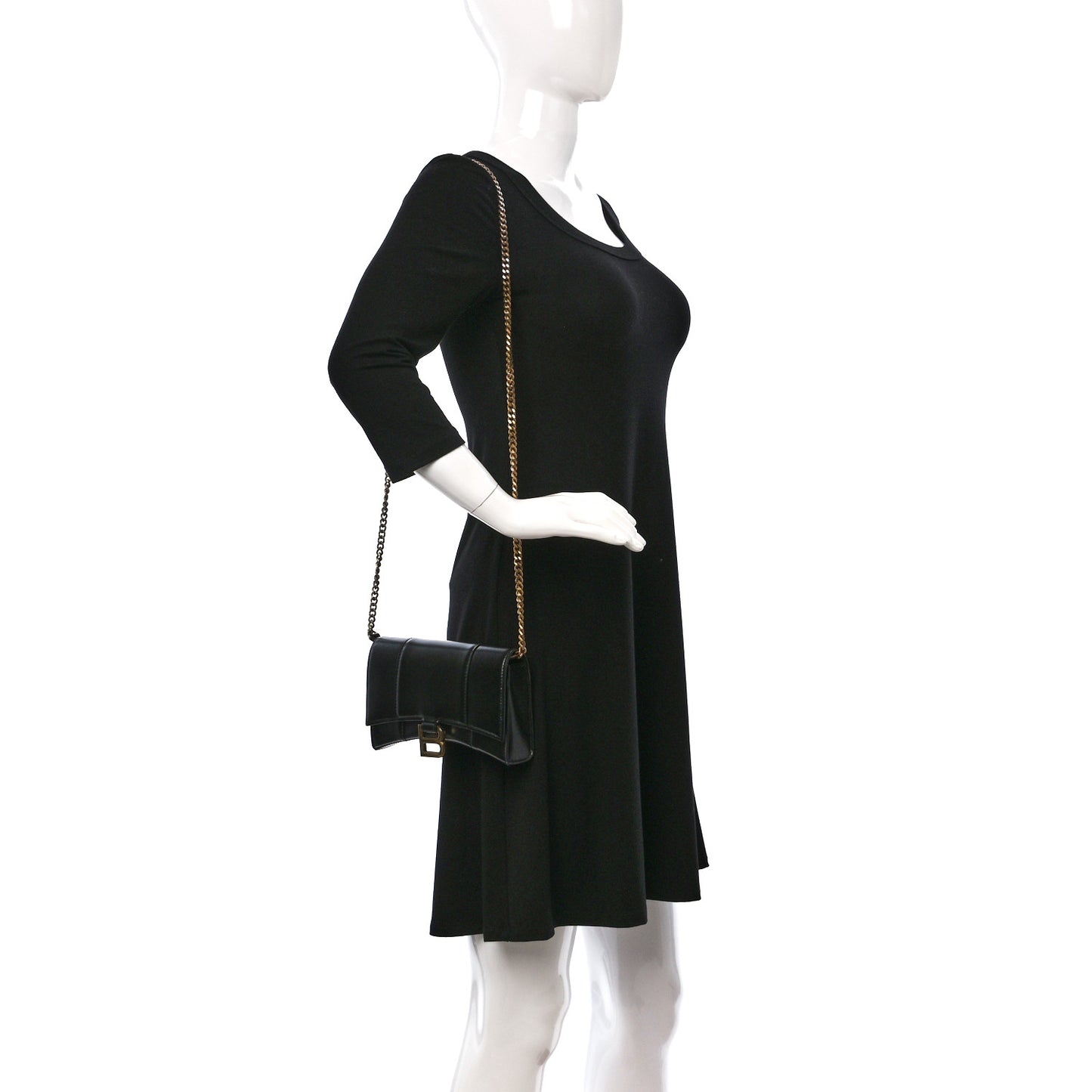 Shiny Box Calfskin Hourglass Chain Bag Black