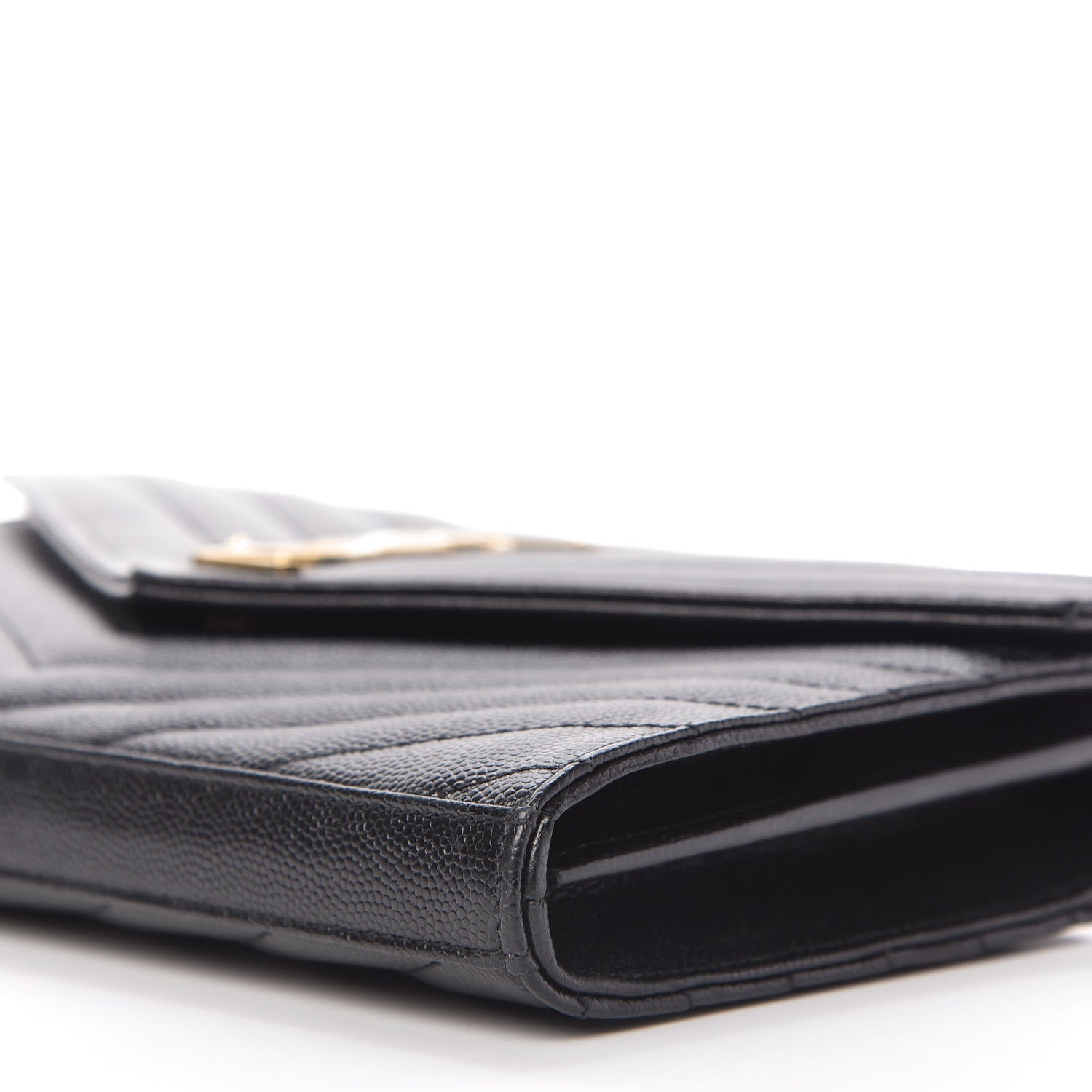 Saint Laurent Grain De Poudre Matelasse Chevron Monogram Chain Wallet Black 7 of 9