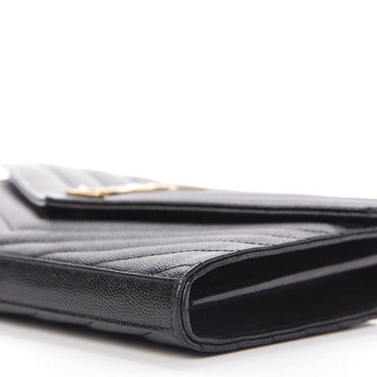 Saint Laurent Grain De Poudre Matelasse Chevron Monogram Chain Wallet Black 7 of 9