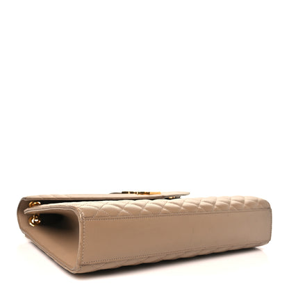 Saint Laurent Grain De Poudre Mixed Matelasse Large Triquilt Monogram Satchel Dark Beige 3 of 12