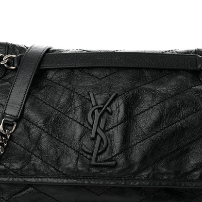 Saint Laurent Crinkled Calfskin Matelasse Monogram Medium Niki Chain Satchel Black 8 of 13