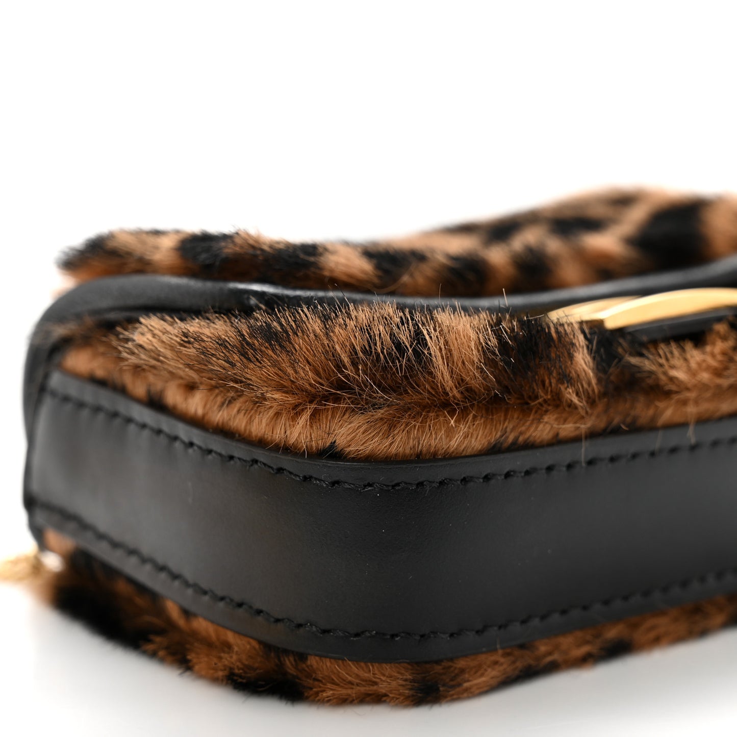 Sheared Sheepskin Vitello King FF Nano Baguette Charm Tobacco Moro Black