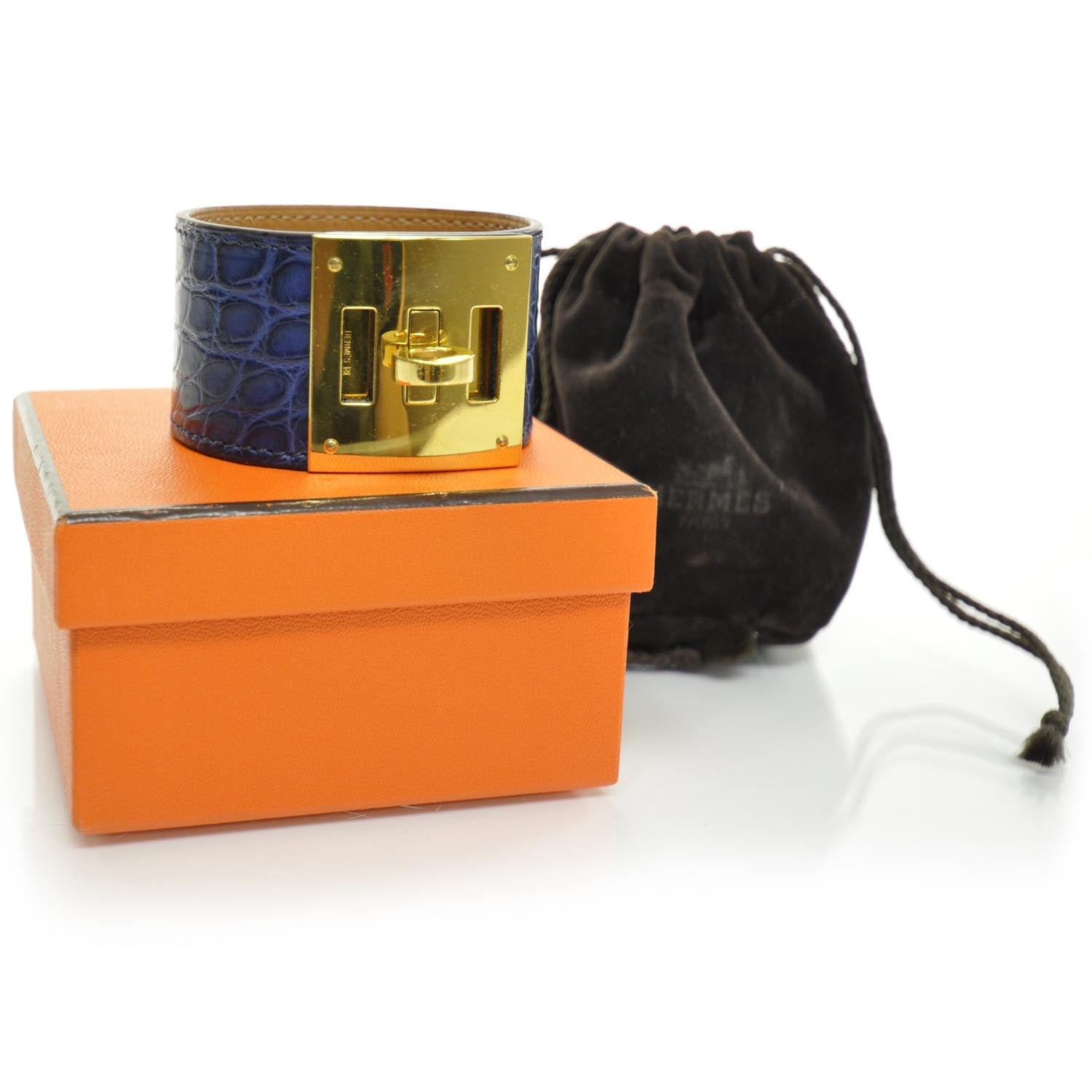 Hermes Matte Crocodile Kelly Dog Cuff Bleu de Malte 3 of 7