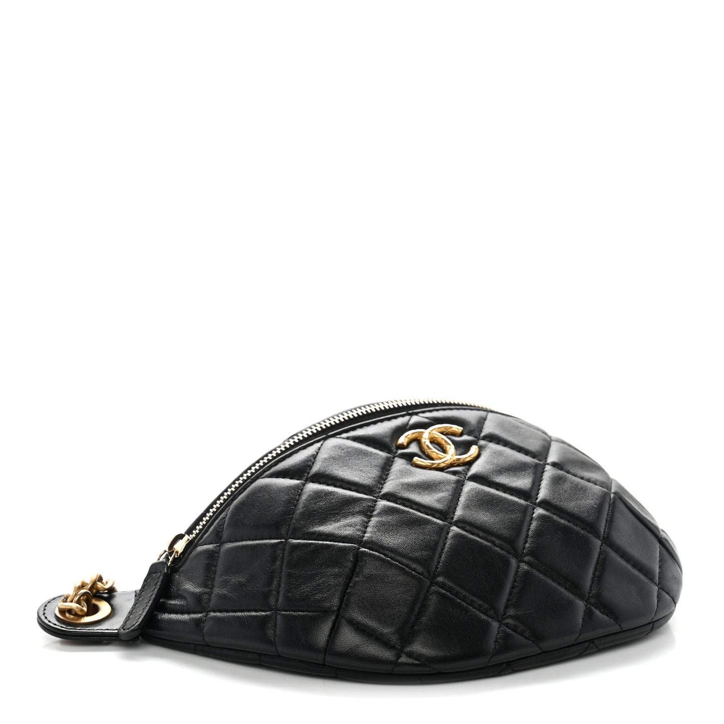 Lambskin Quilted Pillow Crush Belt Bag Black