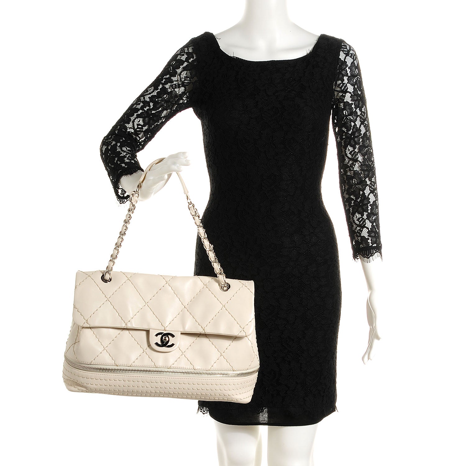 Chanel Calfskin Stitched Large Expandable Flap Bag White 2 of 8
