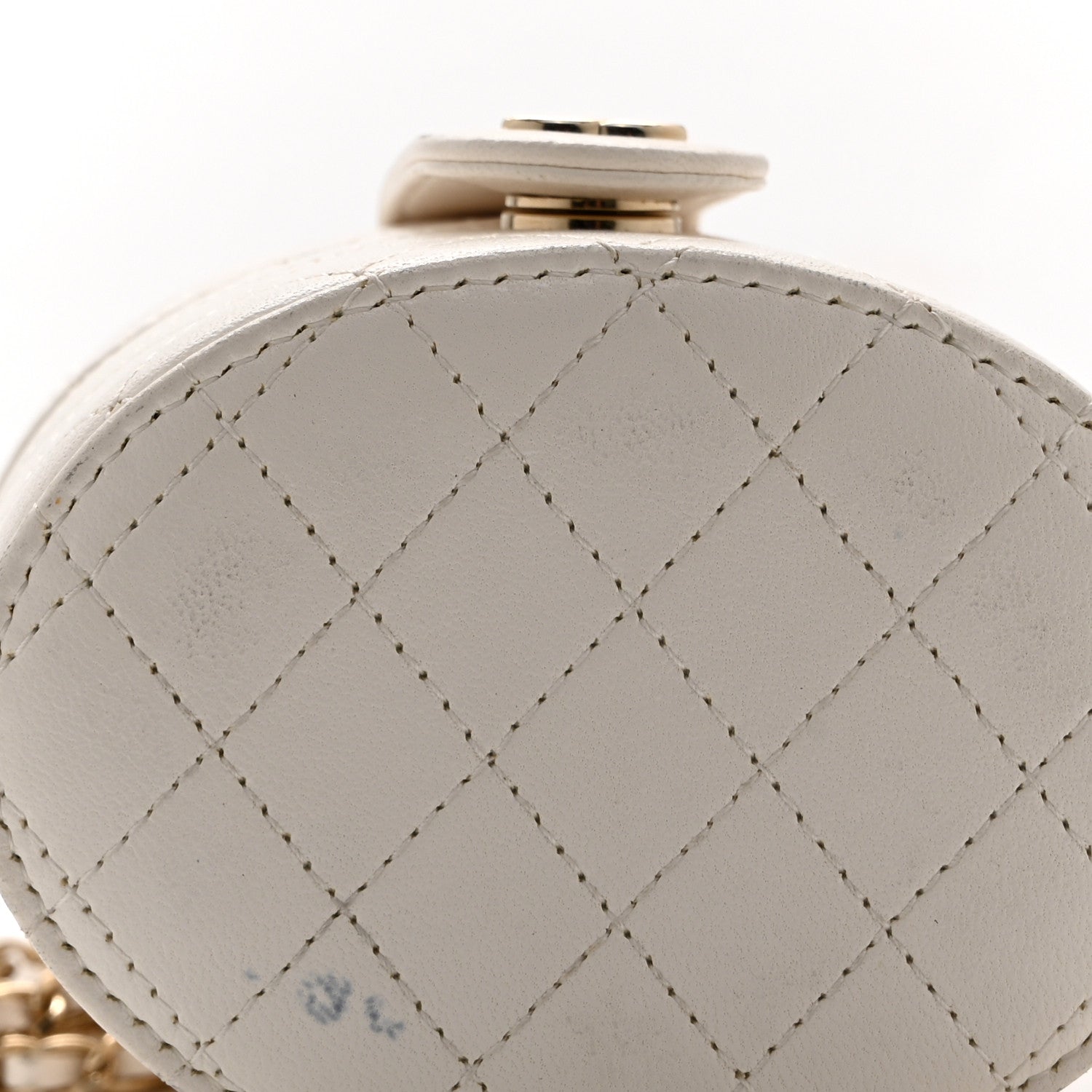 Chanel Lambskin Quilted Round Mini Vanity Case With Chain Case With Chain White 12 of 13