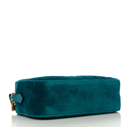 Gucci Velvet Matelasse Small GG Marmont Chain Shoulder Bag Pavone Cyan 4 of 11