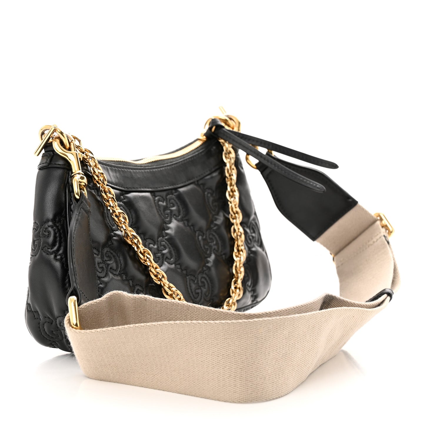 Calfskin GG Matelasse Chain Handbag Black Natural