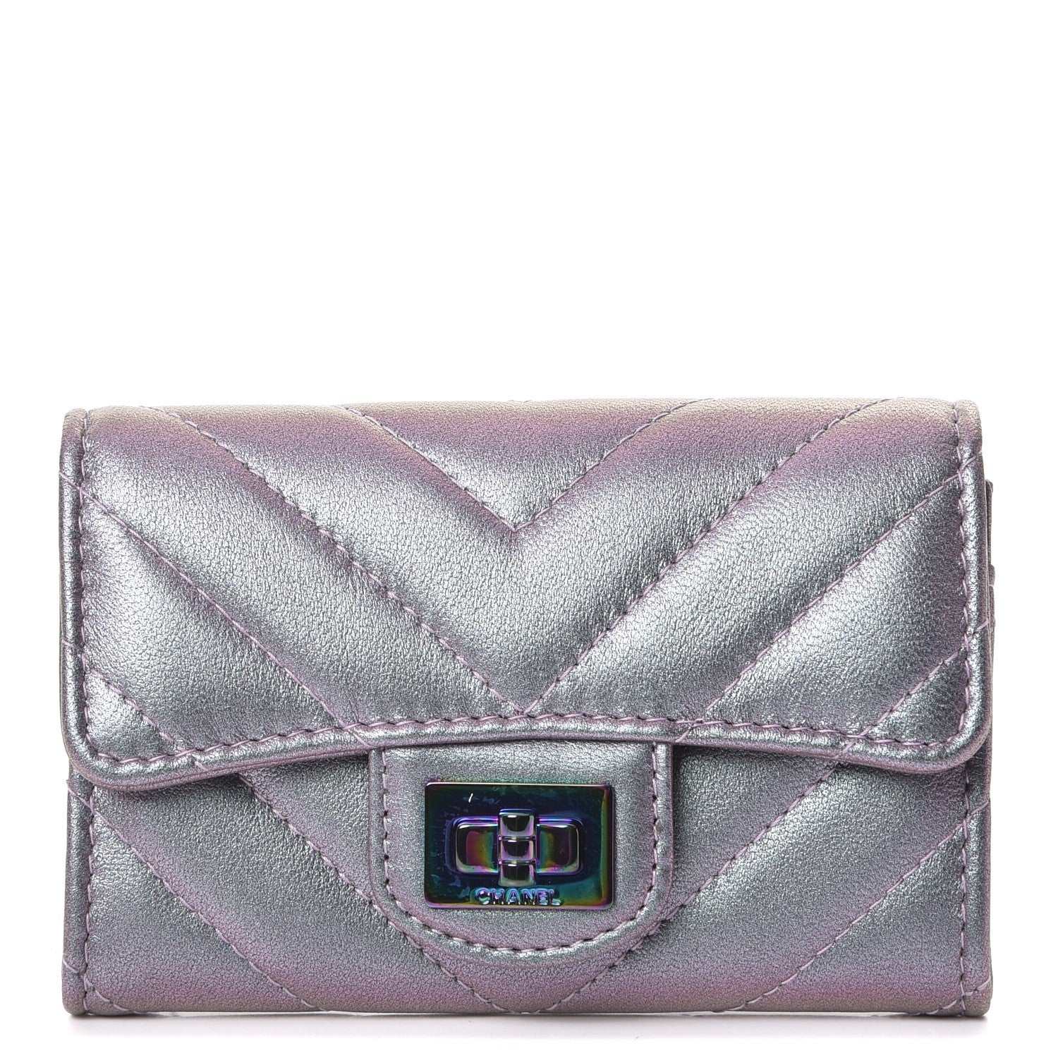 Chanel Iridescent Lambskin Chevron Quilted Reissue Card Holder Light Purple 1 of 8