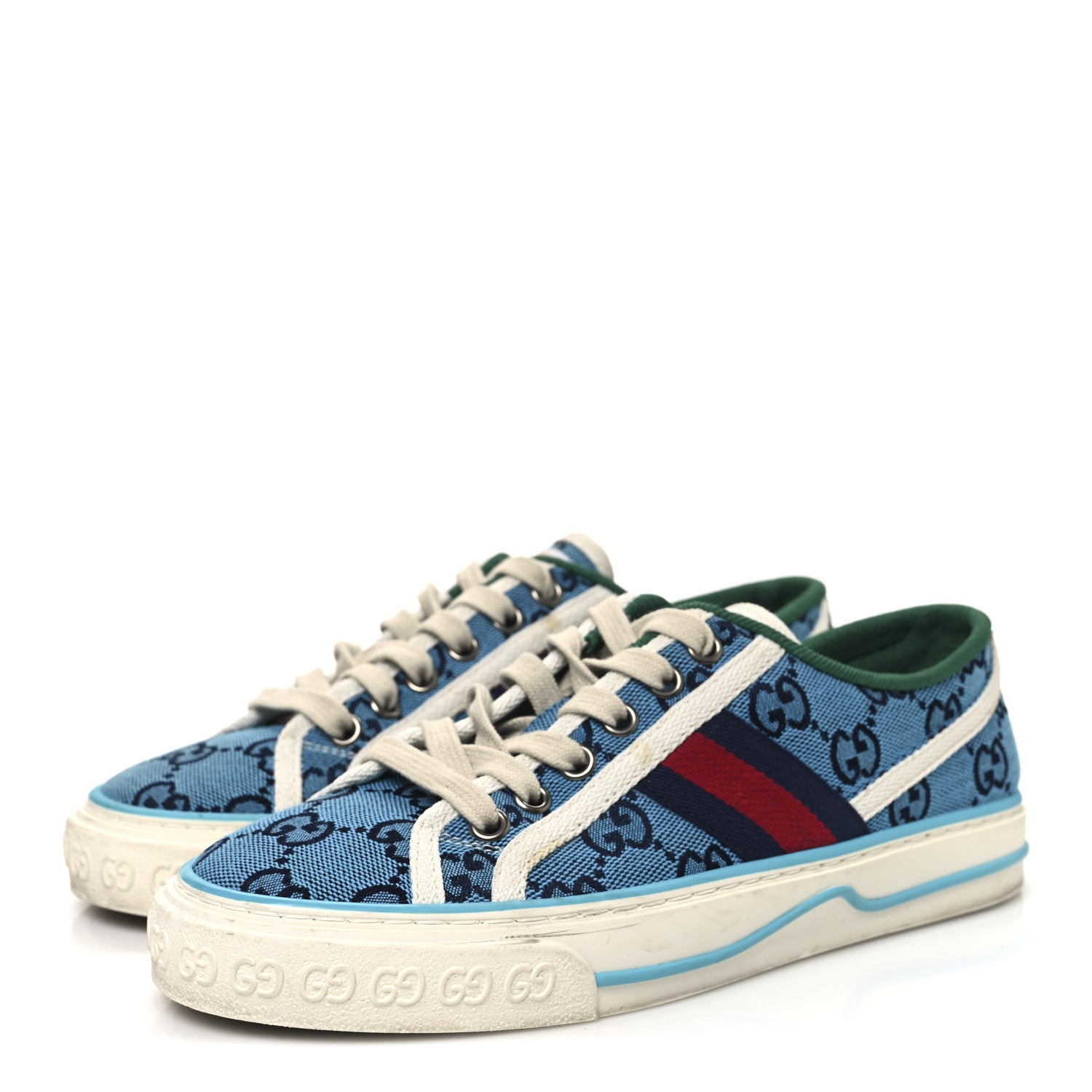 Gucci GG Monogram Multicolor Web Womens 1977 Tennis Sneakers 35 Light Blue Mystic White 4 of 10