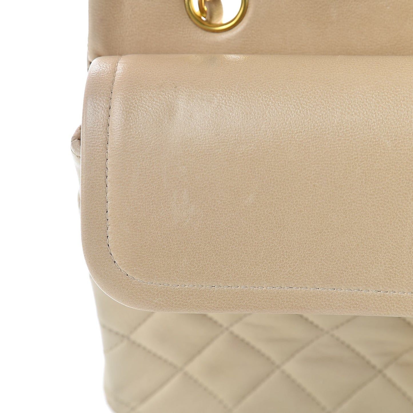 Lambskin Quilted Medium Double Flap Beige