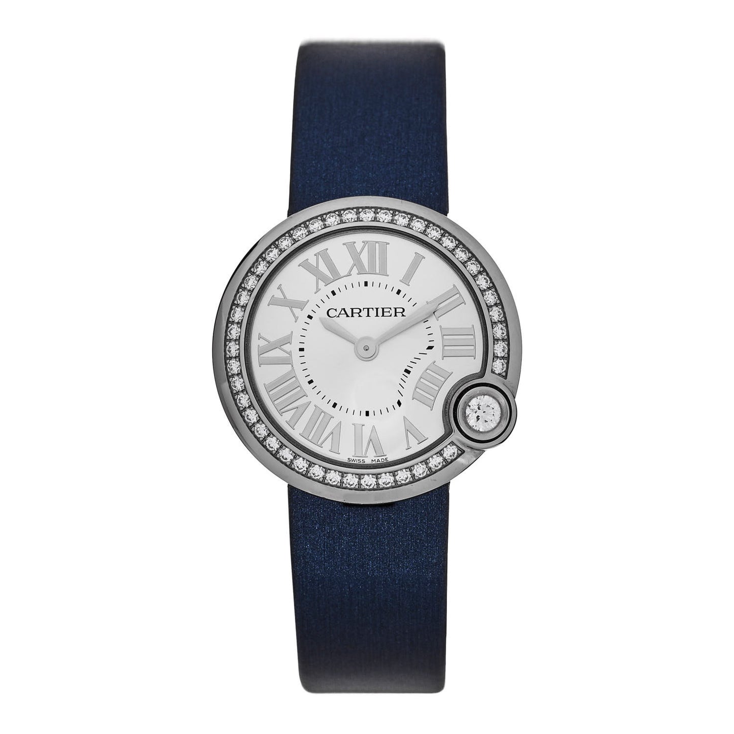 Stainless Steel Satin Diamond Bezel 30mm Ballon Blanc De Cartier Quartz Watch