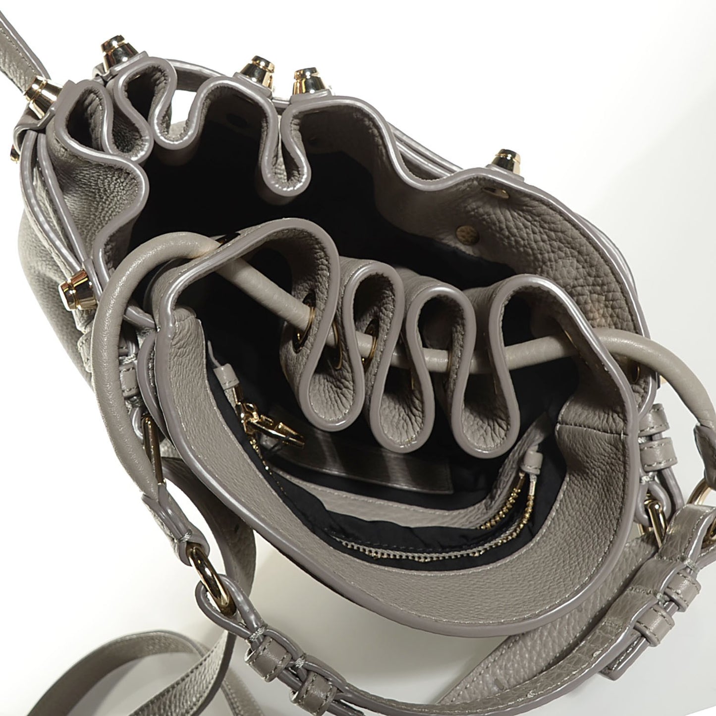 Pebbled Lambskin Diego Bucket Bag Oyster