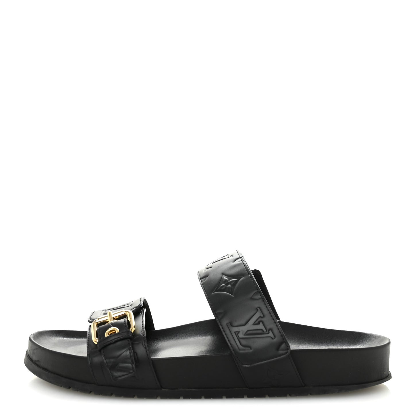 Lambskin Embossed Monogram Bom Dia Flat Mule Sandals 40 Black