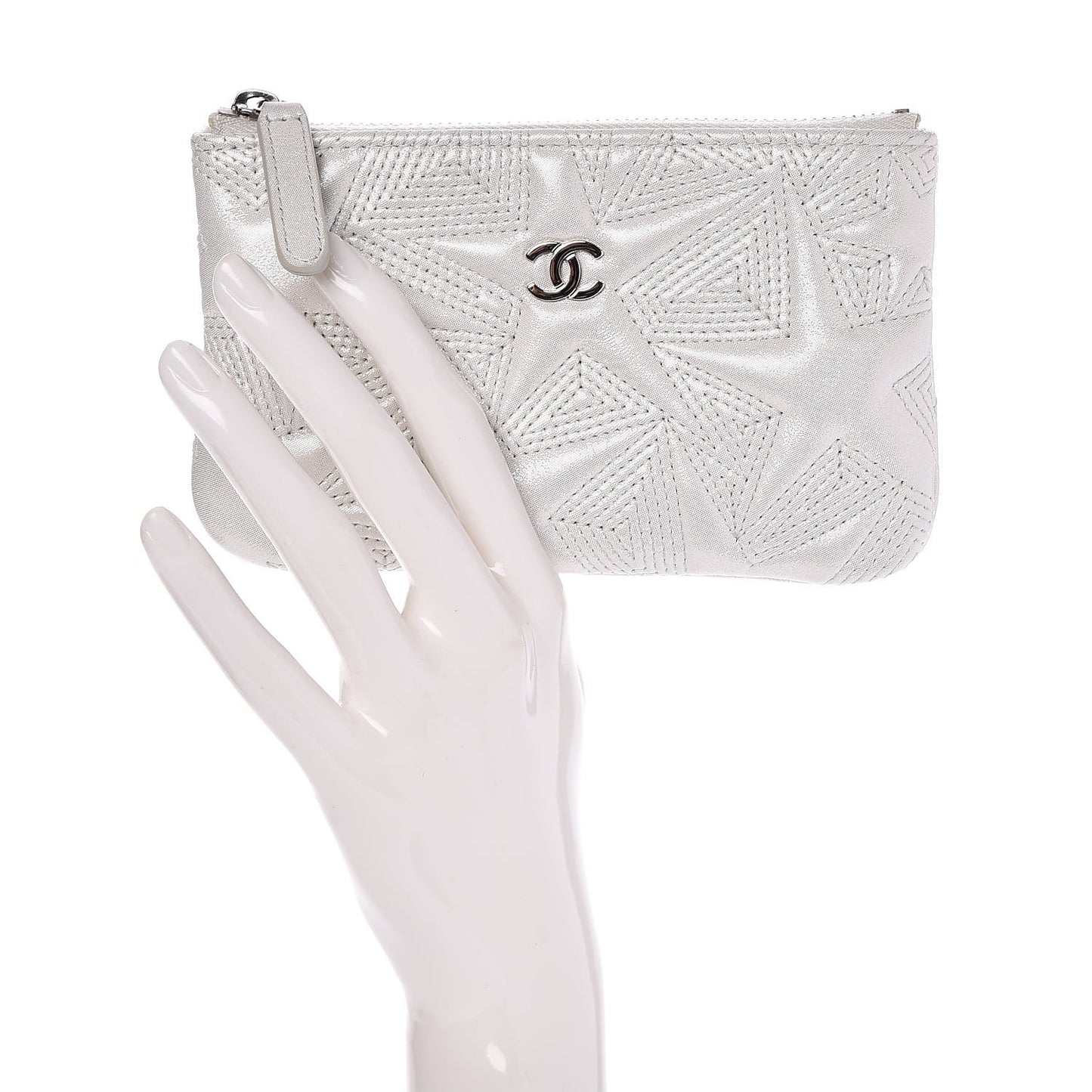 Metallic Lambskin Star Embossed Coin Purse Case Silver