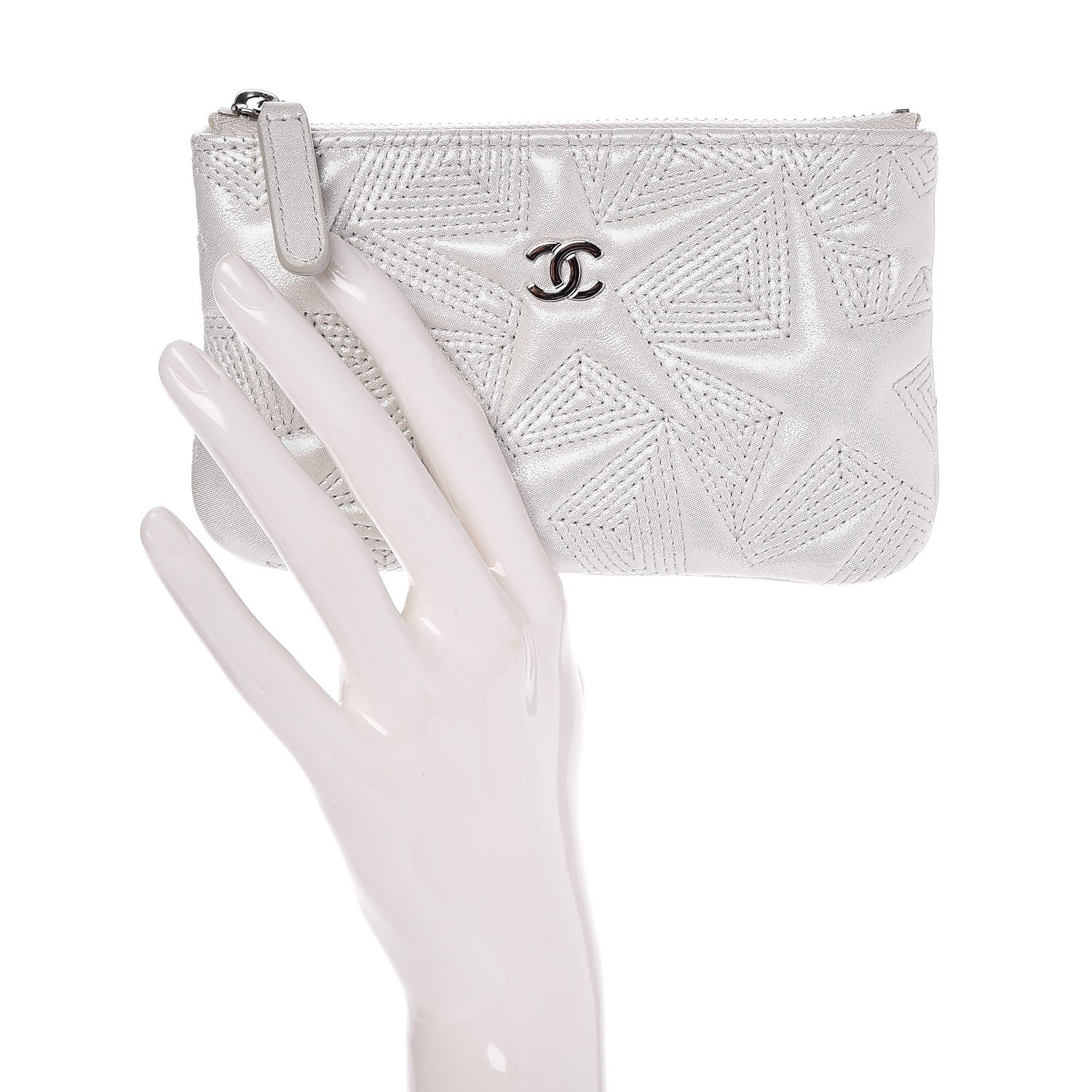 Chanel Metallic Lambskin Star Embossed Coin Purse Case Silver 2 of 8