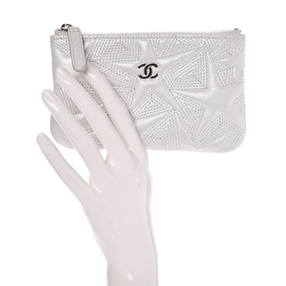 Chanel Metallic Lambskin Star Embossed Coin Purse Case Silver 2 of 8