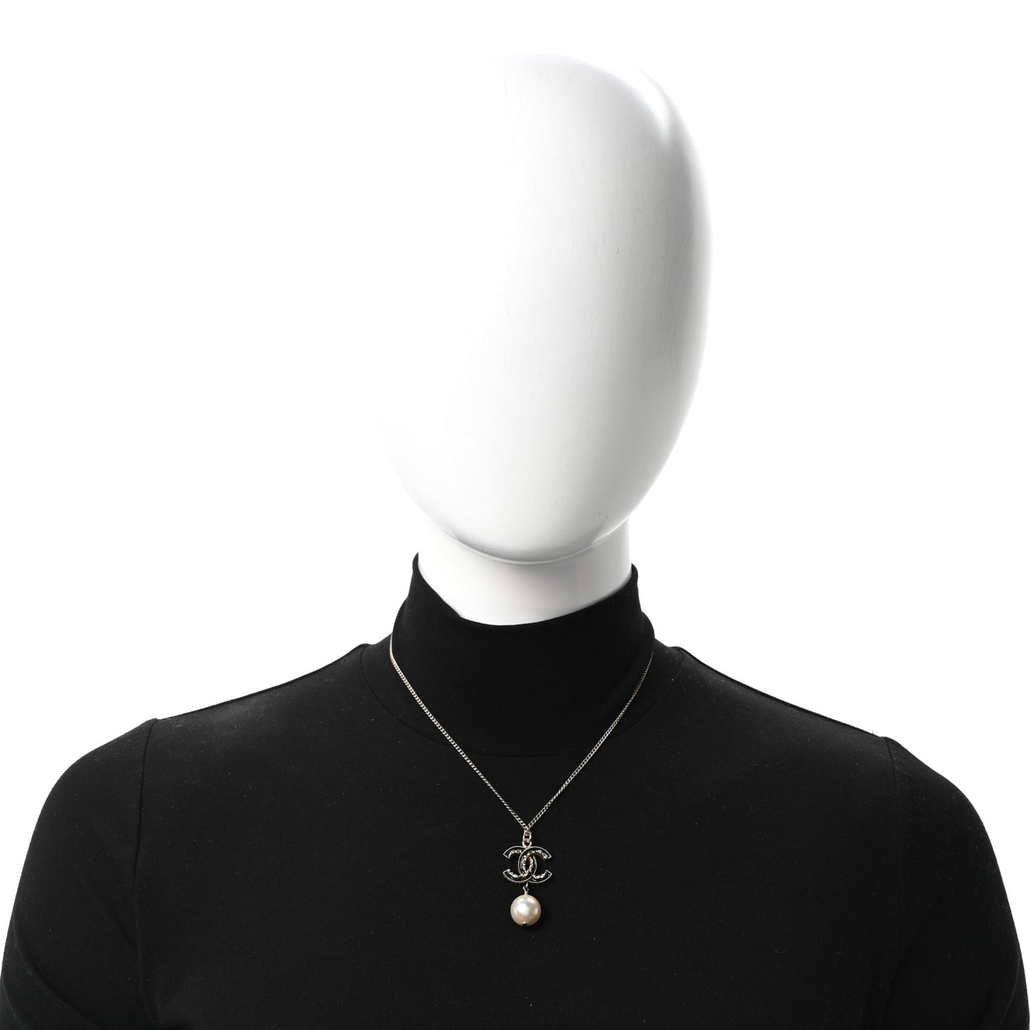 Pearl CC Drop Necklace Silver Black