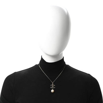 Chanel Pearl CC Drop Necklace Silver Black 2 of 5