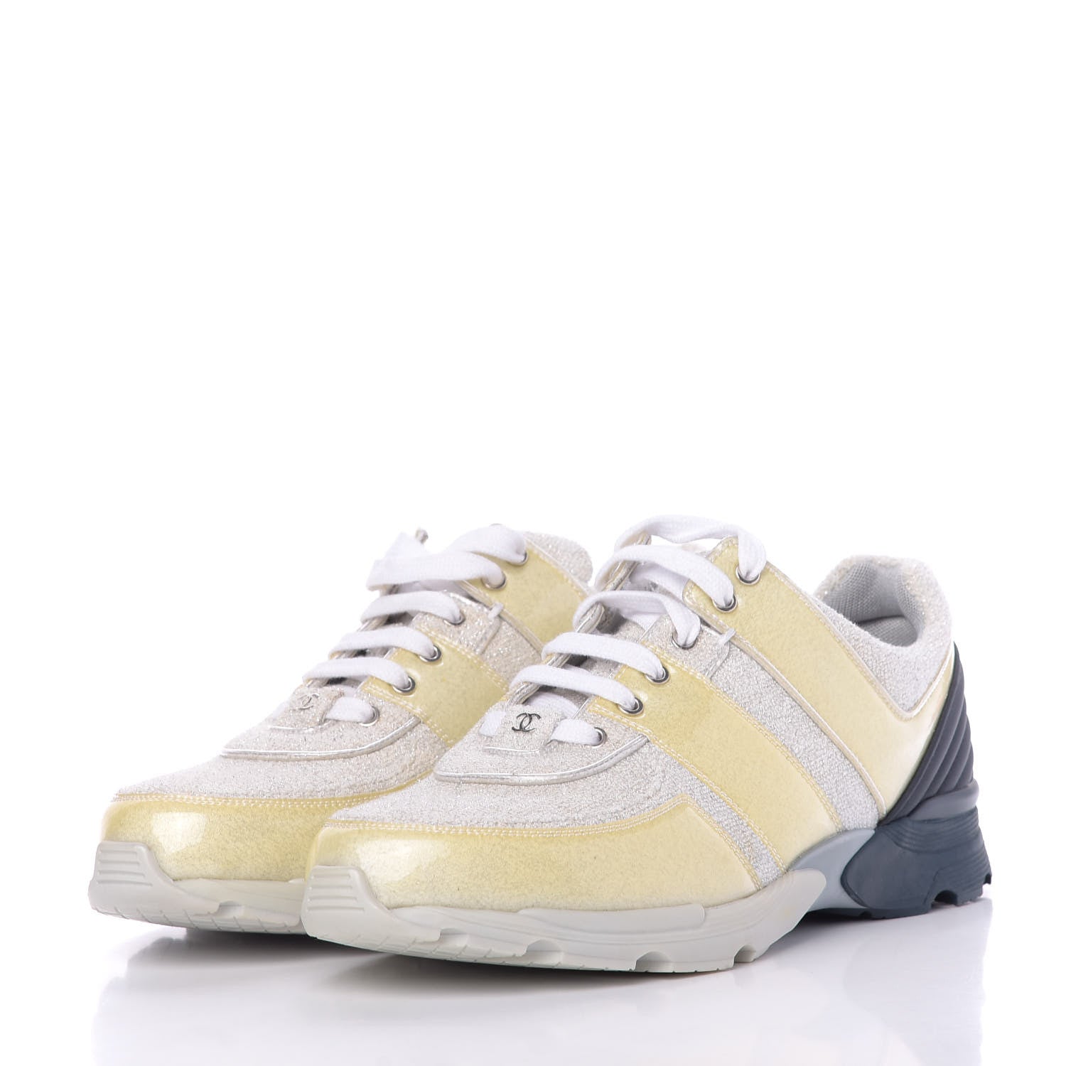 Chanel Iridescent Terry Cloth PVC Calfskin Sneakers 44 Silver 2 of 9