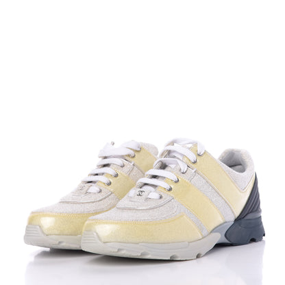 Chanel Iridescent Terry Cloth PVC Calfskin Sneakers 44 Silver 2 of 9