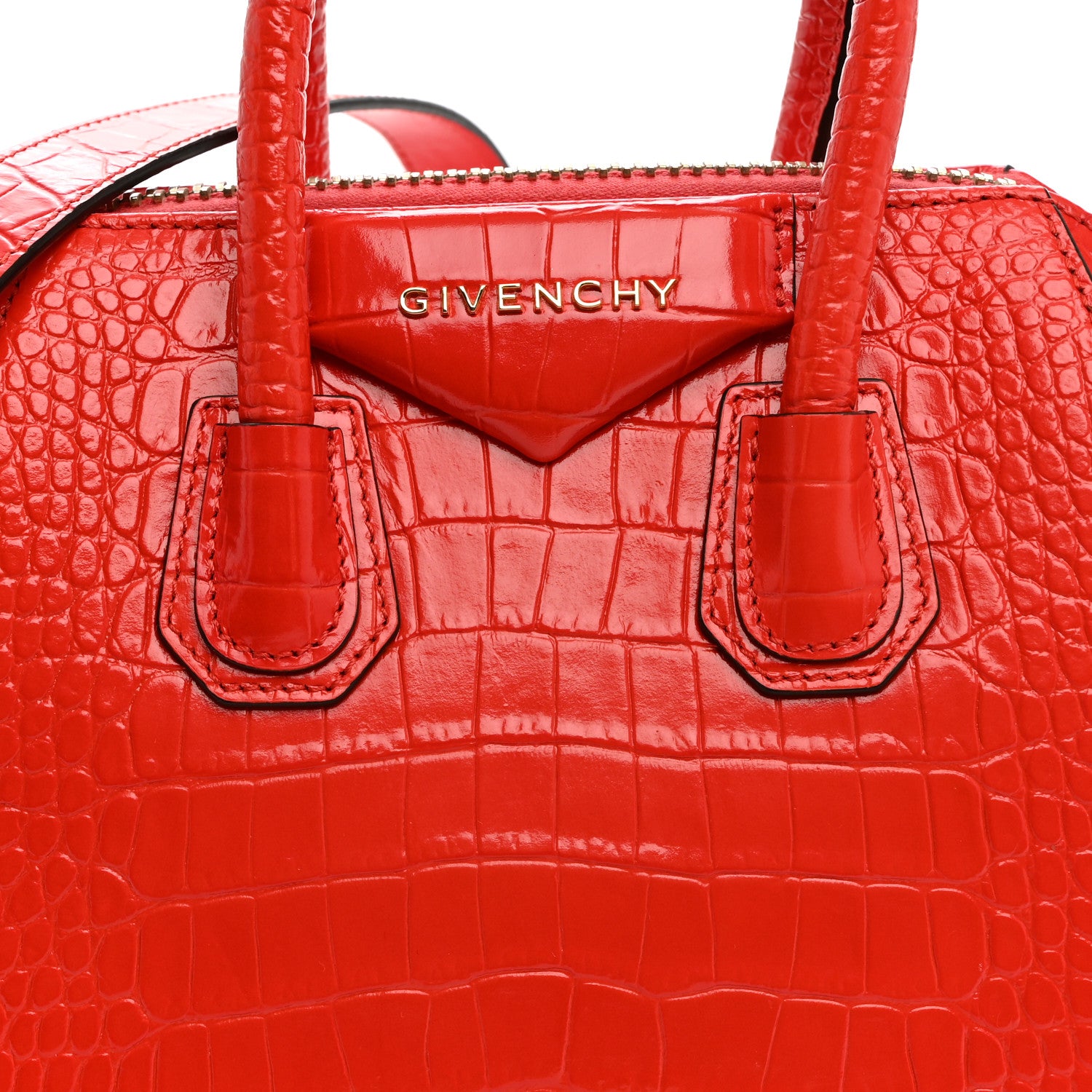 Givenchy Calfskin Crocodile Embossed Mini Antigona Red 7 of 9