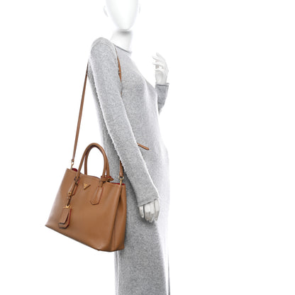 Prada Saffiano Cuir Small Double Bag Caramel Fuoco 2 of 17