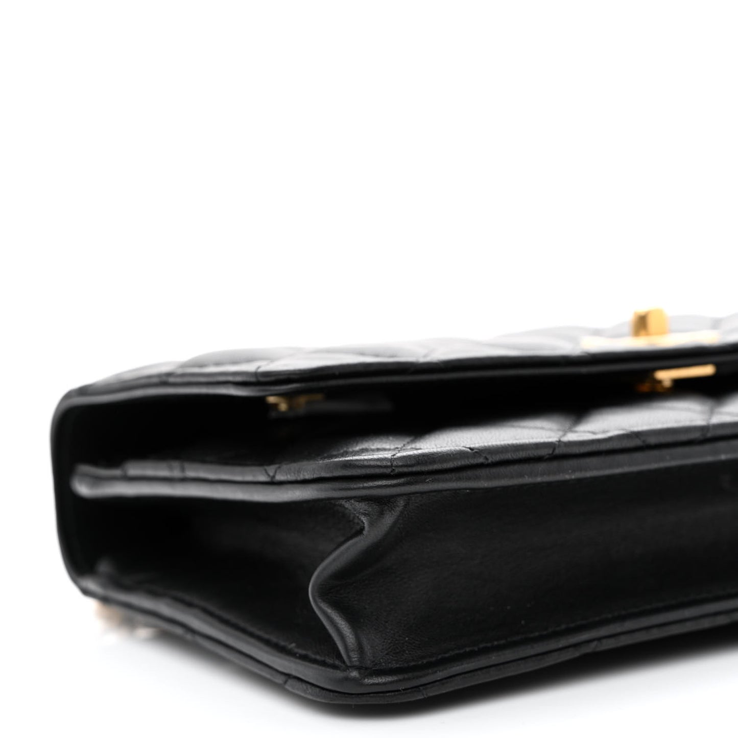 Lambskin Quilted Sweet Camellia Wallet on Chain WOC Black