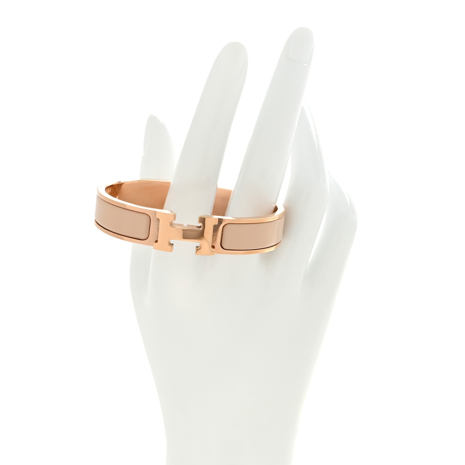 Hermes Enamel Narrow Clic Clac H Bracelet GM Beige Nacre 2 of 4