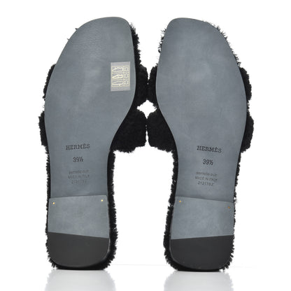 Hermes Woolskin Oran Sandals 39.5 Black 5 of 12