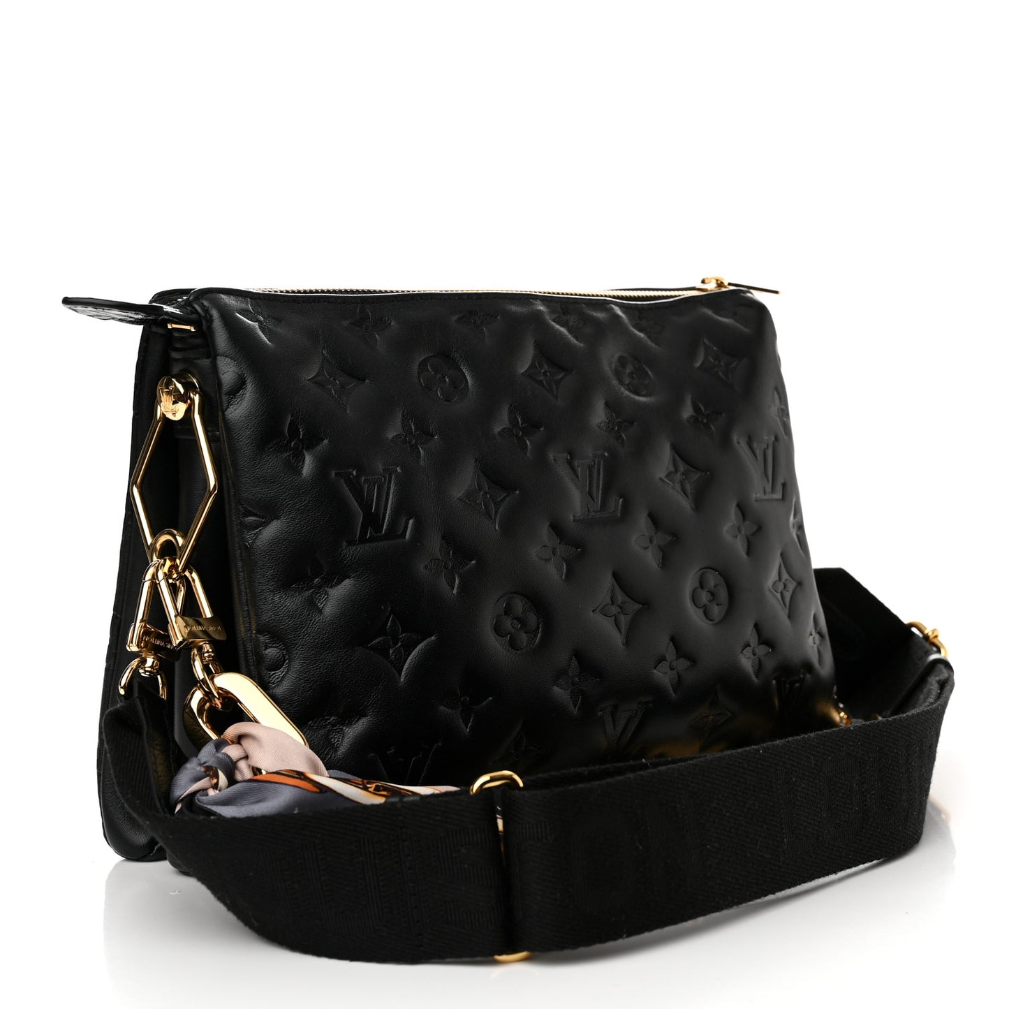 Lambskin Embossed Monogram Scarf Coussin PM Black