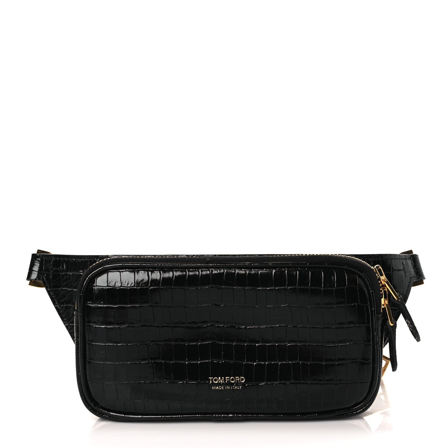 Tom Ford Calfskin Crocodile Embossed Small Zip Belt Bag Black 1 of 9