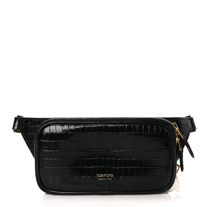 Tom Ford Calfskin Crocodile Embossed Small Zip Belt Bag Black 1 of 9