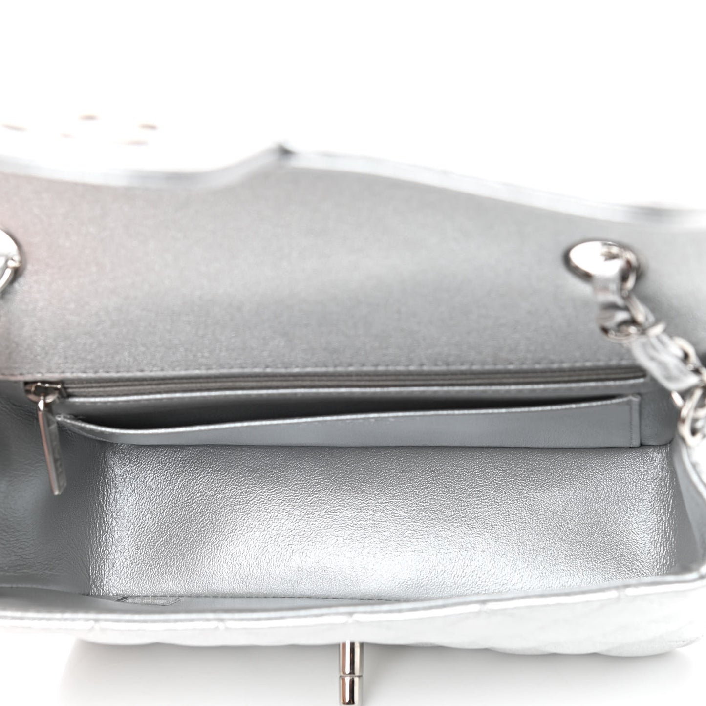 Metallic Lambskin Quilted Mini Rectangular Flap Silver