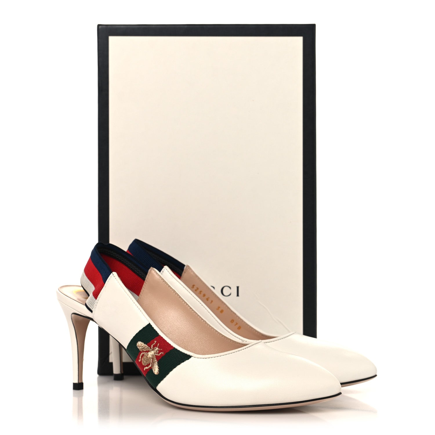 Gucci Malaga Kid Web Sylvie Mid Heel Slingback Pumps 38 White 11 of 11