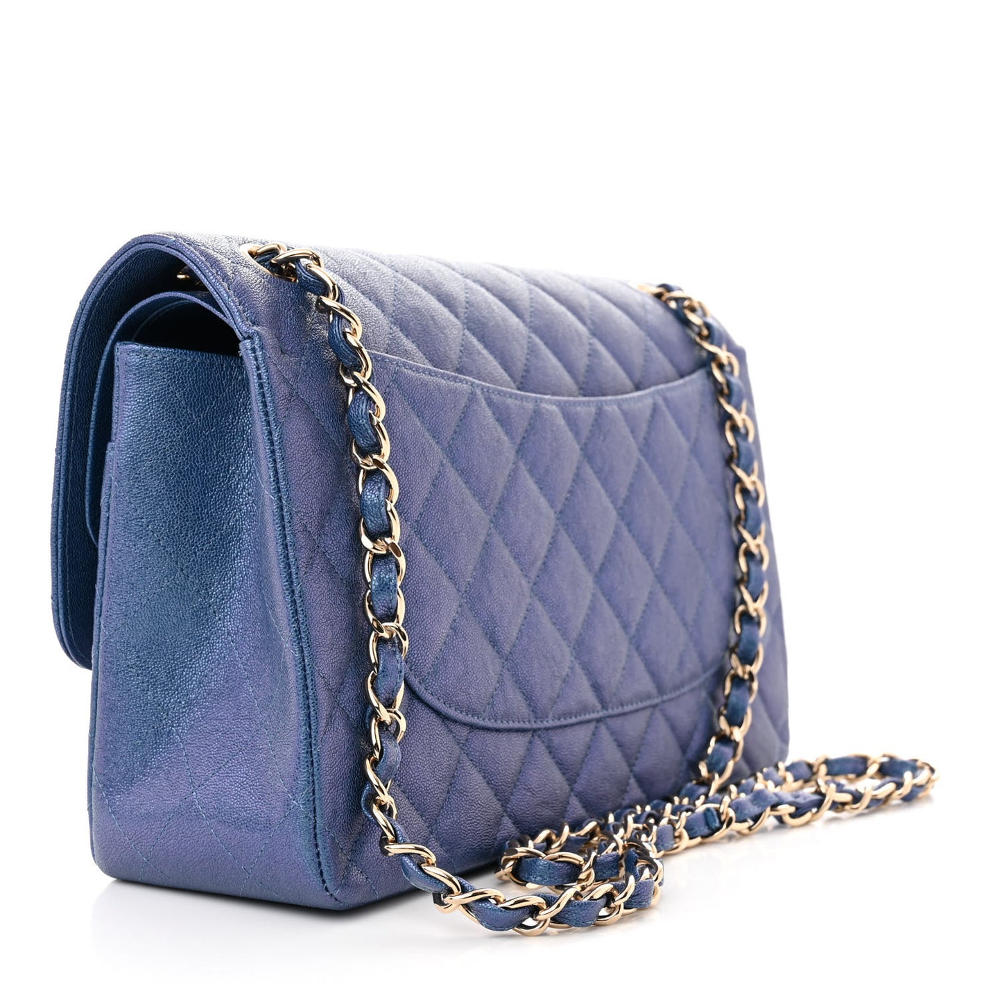 Iridescent Caviar Quilted Jumbo Double Flap Dark Blue