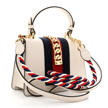 Gucci Calfskin Embroidered Mini Sylvie Top Handle Bag White 3 of 14