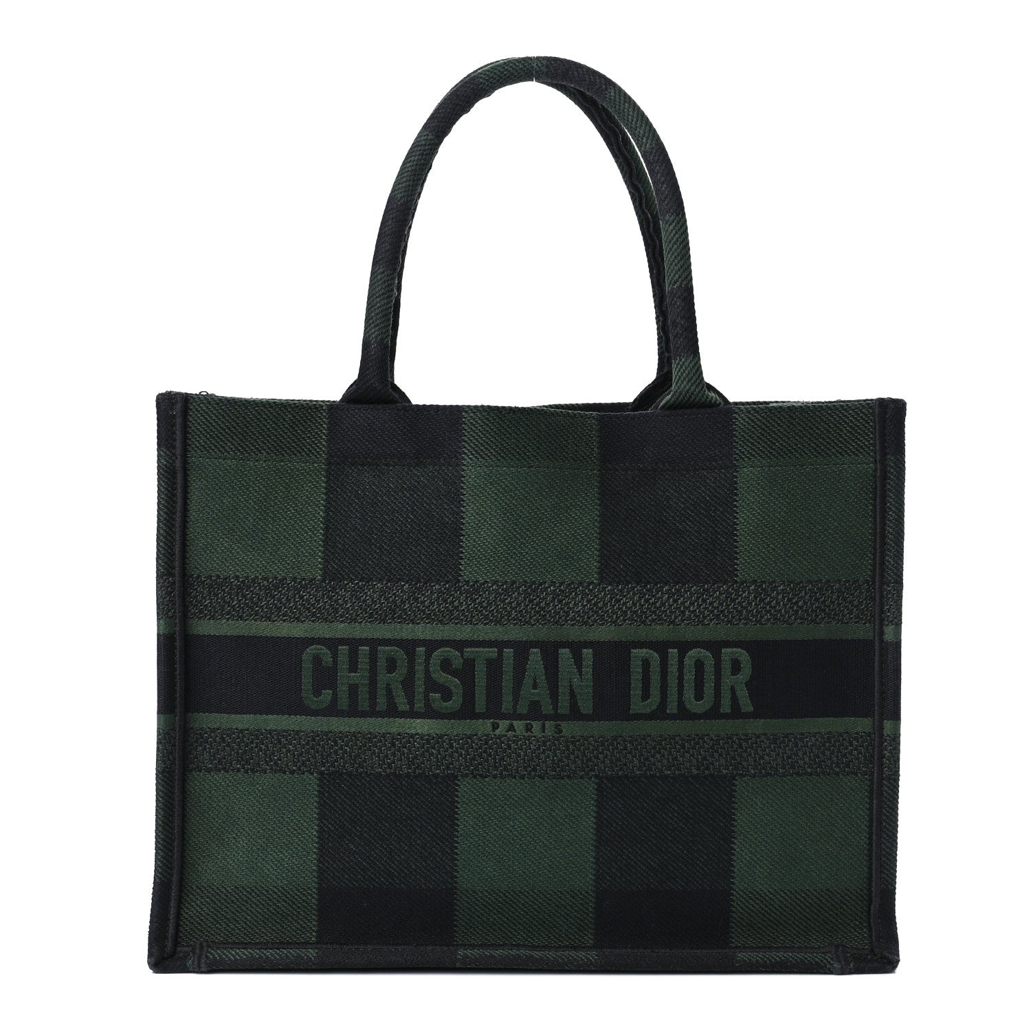 Christian Dior Canvas Embroidered Medium Checkered Book Tote Black Green 1 of 10