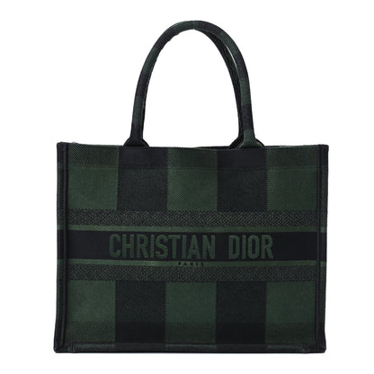 Christian Dior Canvas Embroidered Medium Checkered Book Tote Black Green 1 of 10