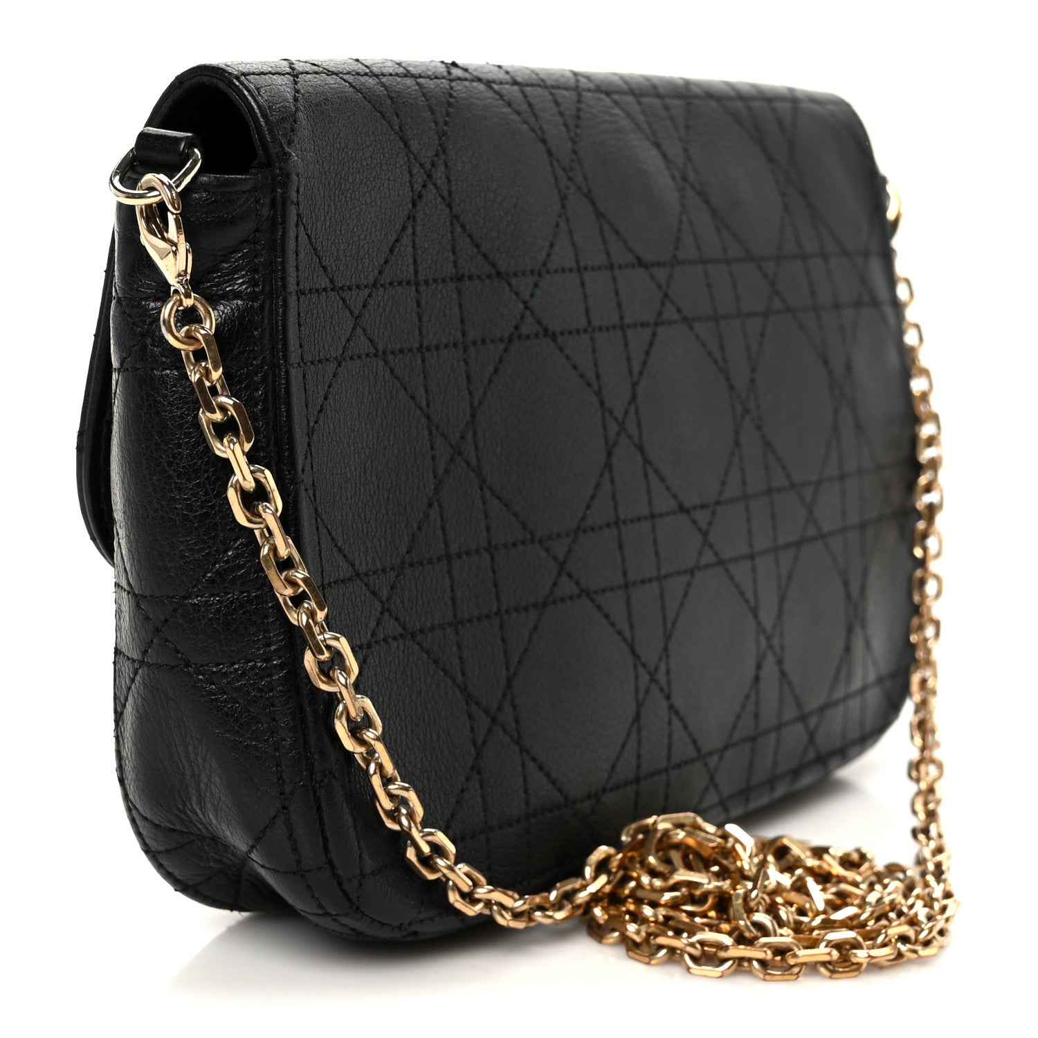 Christian Dior Grained Calfskin Cannage Diorling Wallet On Chain Black 3 of 10