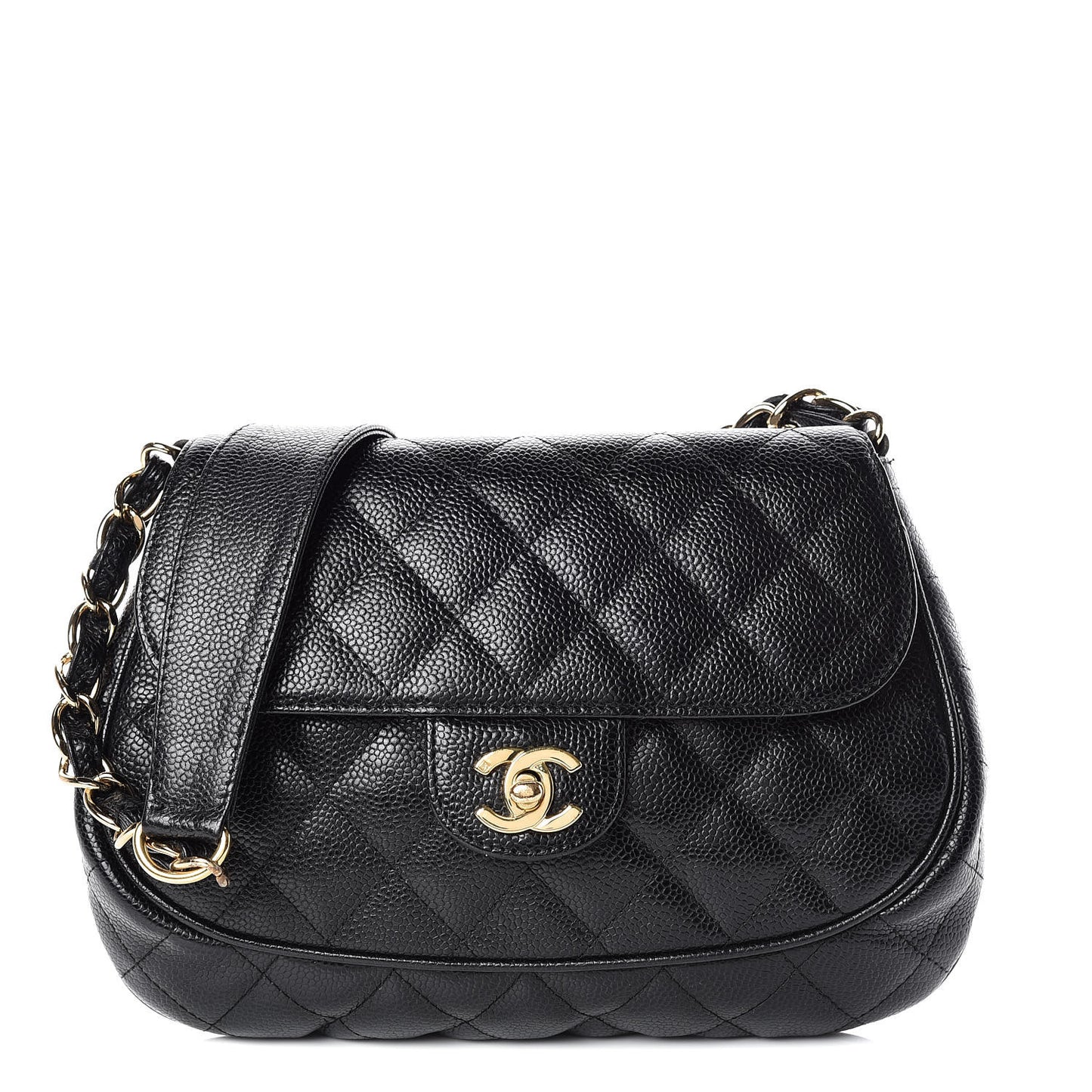 Caviar Quilted Flap Shoulder Bag Black