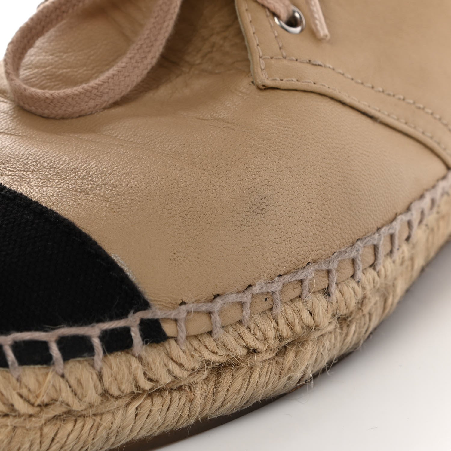 Chanel Lambskin Canvas Cap Toe Lace Up Espadrilles 38 Dark Beige Black 11 of 11