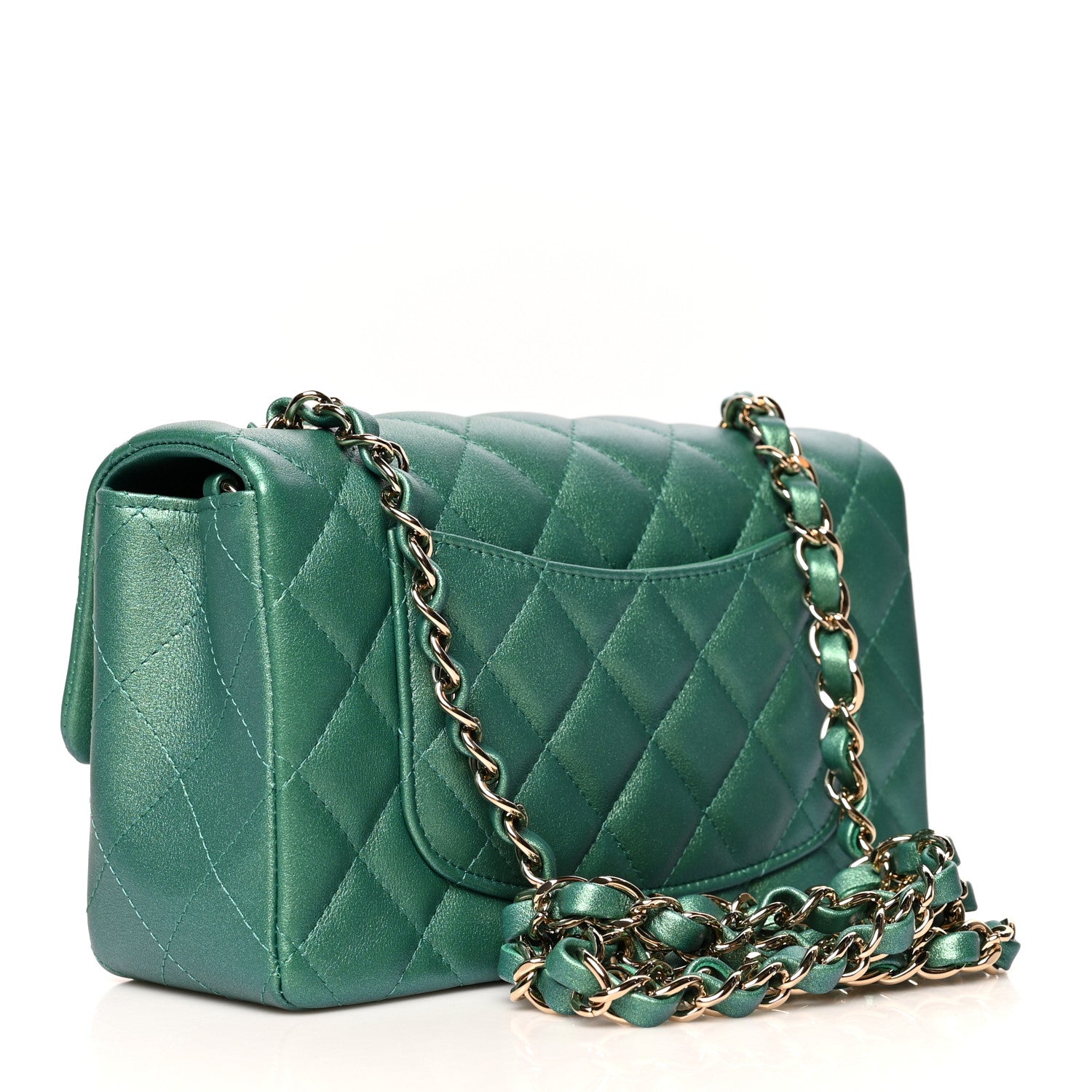 Chanel Iridescent Calfskin Quilted Mini Rectangular Flap Green 3 of 11