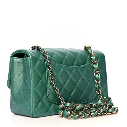 Chanel Iridescent Calfskin Quilted Mini Rectangular Flap Green 3 of 11