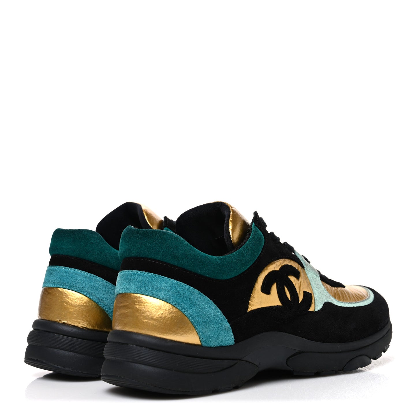 Fabric Calfskin Suede CC Womens Sneakers 39 Black Turquoise Gold 39 Black Turquoise Gold