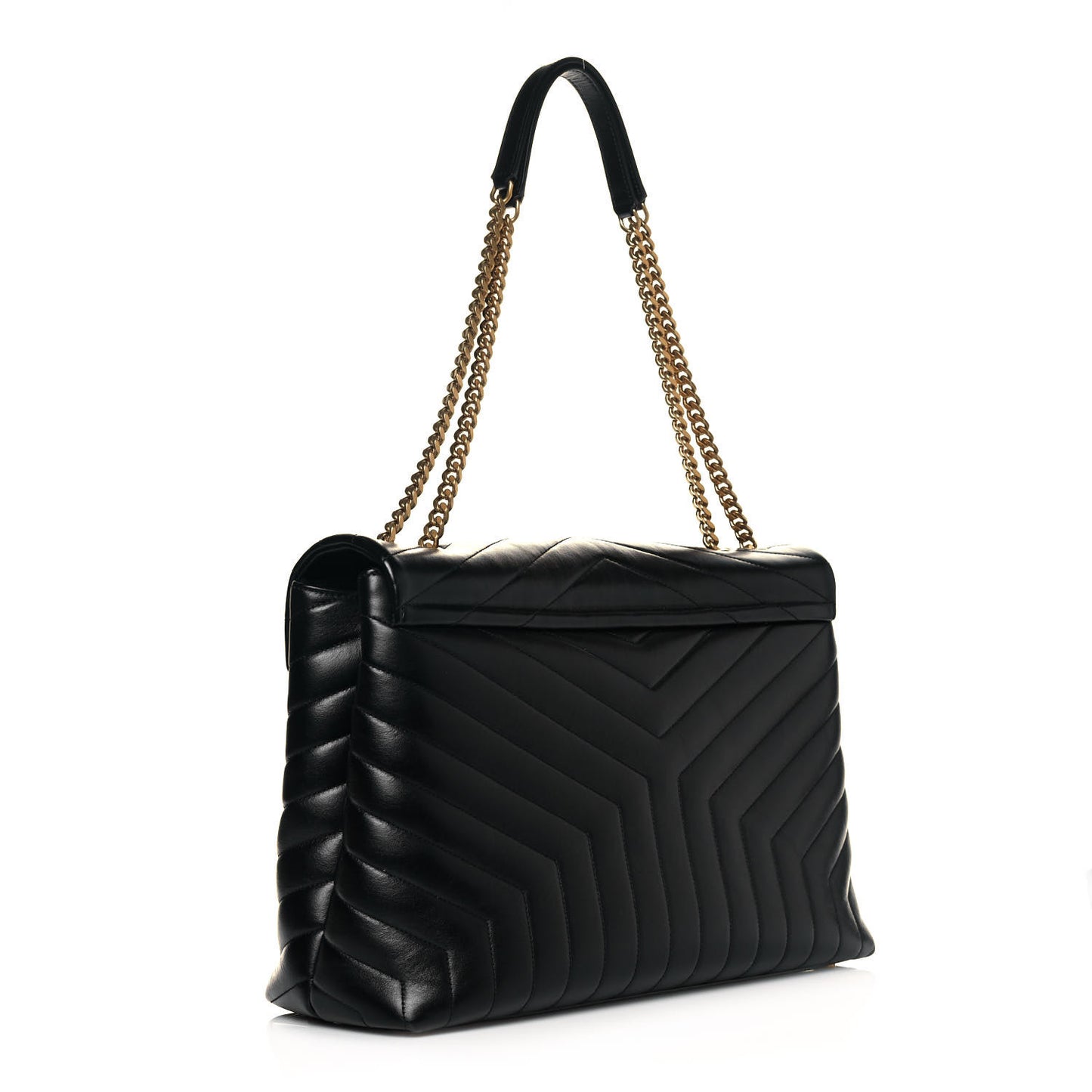 Calfskin Y Quilted Monogram Large Loulou Chain Satchel Black