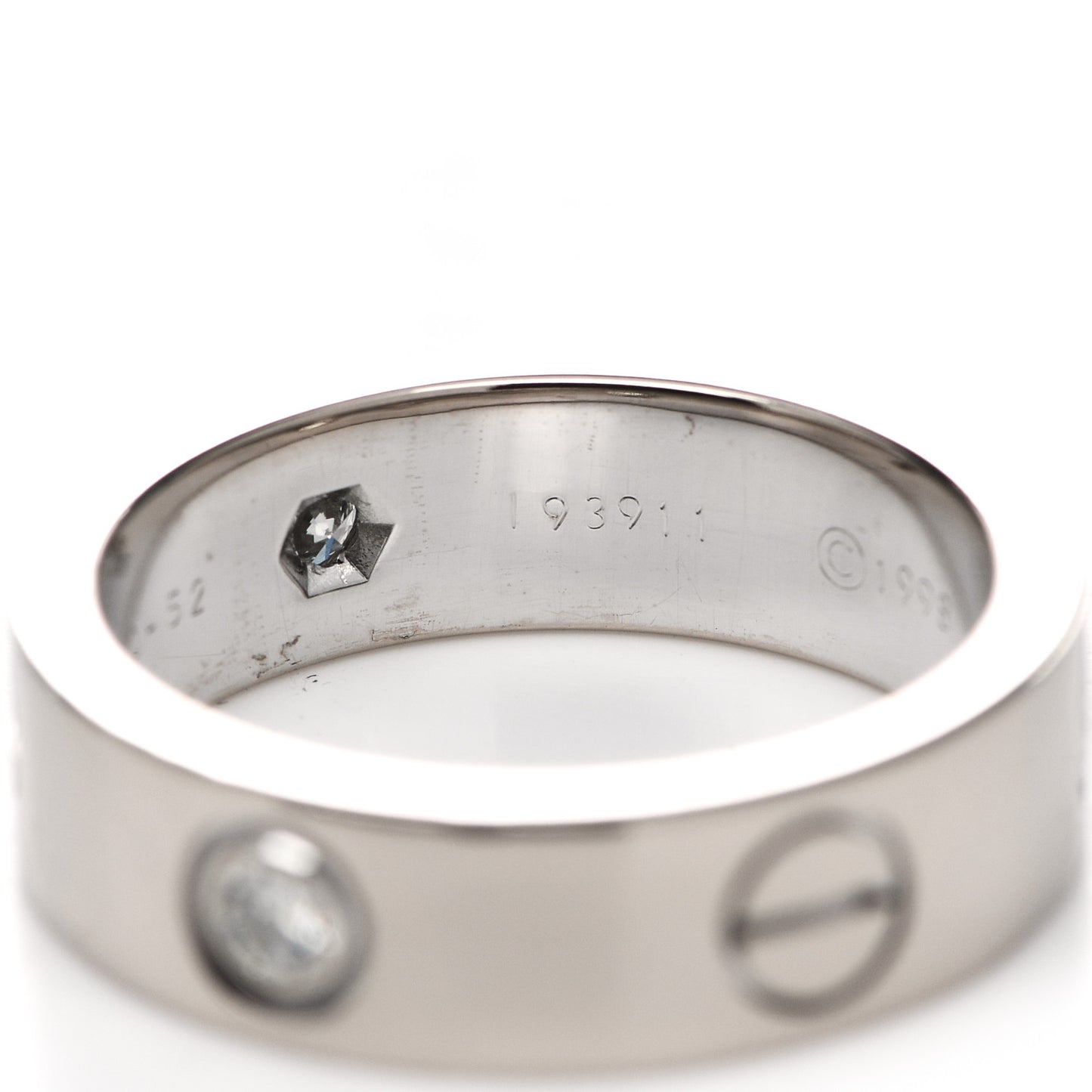 18K White Gold 3 Diamond 5.5mm LOVE Ring 52 6