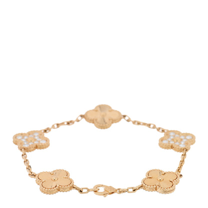 Van Cleef & Arpels 18K Yellow Gold Diamond 5 Motifs Guilloche Vintage Alhambra Bracelet 3 of 7